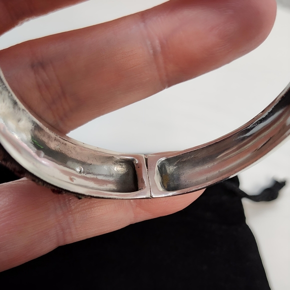 1930's Art Deco Sterling Silver Red Paste Rhinestone Marcasite Hinged Bracelet - Picture 8 of 16